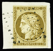 Obl, Sur Fragment N°1 10c Bistre-jaune Sur Fragment, Obl. PC, TB. Signé Calves - 1849-1850 Ceres