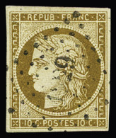 Obl N°1 10c Bistre-jaune Obl. PC, TTB - 1849-1850 Ceres