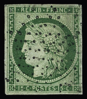 Obl N°2a 15c Vert Clair, Obl. étoile Pleine, TB. Signé A.Brun - 1849-1850 Ceres