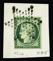Obl, Sur Fragment N°2b 15c Vert Foncé Obl. étoile Sur Fragment, TB, Signé JF. Brun - 1849-1850 Cérès