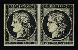 Obl N°3 20c Noir, Essai En Paire, Variété Filets Du Haut Doublés, TB - 1849-1850 Cérès