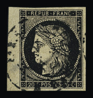 Obl N°3 20c Noir Sur Jaune, Petit Bdf, Obl. CàD T15 Janv. 1849, TB. Signé Calves - 1849-1850 Cérès