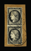 Obl, Sur Fragment N°3 20c Noir Sur Jaune En Paire Verticale, Obl. CàD Lyon (Rhône) Fév. 1884 Sur Fragment, TB - 1849-1850 Cérès