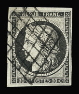 Obl N°3c 20c Gris-noir Sur Blanc, Obl. Grille, Jolies Marges, TB - 1849-1850 Ceres