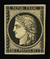 ** N°3f 20c Noir Sur Jaune, Réimpression De 1862, Neuf **, TB. Signé Calves (cote *) - 1849-1850 Ceres