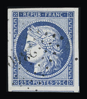 Obl N°4 25c Bleu, Obl. PC 2340 (Orléans, Loiret), Très Grandes Marges, Superbe - 1849-1850 Cérès