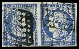 Tête-bêche,obl N°4c 25c Bleu En Paire Tête-bêche, Belles Marges, Obl. Grille, TB. Signé Calves - 1849-1850 Cérès