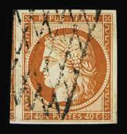 Obl N°5 40c Orange, Obl. Gille Sans Fin, Infime Pelurage En Marge, Un Voisin, TB, Certificat - 1849-1850 Ceres