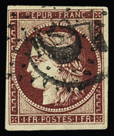 Obl N°6 1f Carmin, Obl. PC Et Cachet De Taxe Américaine "5", TTB, R. Signé A.Brun Et Calves - 1849-1850 Ceres