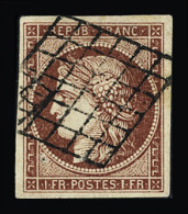 Obl N°6b 1f Carmin Foncé, Obl. Grille, B/TB - 1849-1850 Ceres