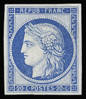 Obl N°8b 20c. Bleu Sur Azuré Dit "Astruc", Non émis,  Neuf Sans Gomme, TTB. Cert. Calves. - 1849-1850 Cérès