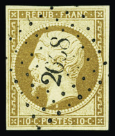Obl N°9 10c Bistre-jaune, Obl. PC 2608 De Quiberon (Morbihan), TB. Signé Calves, Scheller - 1852 Luigi-Napoleone