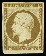 Obl N°9a 10 Bistre-brun, Bien Margé, Neuf Sans Gomme, TB, Très Rare. Cert. Scheller - 1852 Louis-Napoléon