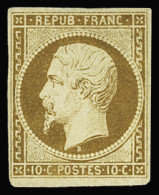 Obl N°9a 10 Bistre-brun, Bien Margé, Neuf Sans Gomme, TB, Très Rare. Cert. Scheller - 1852 Louis-Napoleon