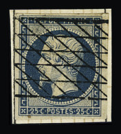 Obl N°10 25 C Bleu, Obl. Grille Sans Fin Sur Petit Fragment, TTB - 1852 Louis-Napoleon