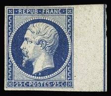 Obl N°10b 25c Bleu Avec Filet D'encadrement Sur Bord De Feuille, Neuf Sans Gomme, TB, RR. Cert. Baudot - 1852 Louis-Napoleon