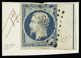 Obl, Sur Fragment N°10b 25c Bleu, Bdf Avec Filet D'encadrement, Obl. PC 580 De Cahors (Lot), Au Filet En Haut, B/TB, R.  - 1852 Louis-Napoleon