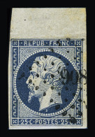 Obl N°10b 25c Bleu, Bdf Avec Filet D'encadrement, Obl. PC 806 (Châtenois, Vosges), Légères Rousseurs, TB - 1852 Louis-Napoléon