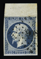 Obl N°10b 25c Bleu, Bdf Avec Filet D'encadrement, Obl. PC 806 (Châtenois, Vosges), Légères Rousseurs, TB - 1852 Louis-Napoleon