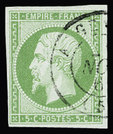 Obl N°12 5c Vert, Obl. Cachet à Date, TB. Signé Scheller - 1853-1860 Napoleon III