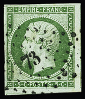 Obl N°12 5c Vert, Bien Margé Avec Voisins à Droite Et En Bas, Obl. PC 73 Des Andelys (Eure), TB. Signé Calves - 1853-1860 Napoleon III