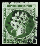 Obl N°12b  5c Vert Foncé, Obl. Losange, TB. Signé Scheller, JF. Brun - 1853-1860 Napoleon III