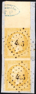 Obl N°13A 10c Bistre Type I En Paire Verticale Avec "Contrôle TP" Bleu En Bdf, Filets Intacts, Obl. PC, R. Signé Calves, - 1853-1860 Napoleon III