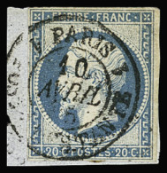 Sur Fragment Càd 1 Paris 1 POSTE RESTANTE Sur N°14 Sur Petit Fragment, TTB, Très Rare. Signé JF.Brun - 1853-1860 Napoléon III