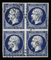 Bloc De 4,obl N°14Aa 20c Bleu Foncé En Bloc De 4, Obl. PC 3041 (Saint-Denis, Seine), TB - 1853-1860 Napoléon III