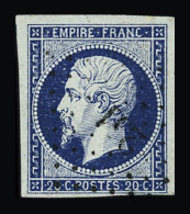 Obl N°14Ad 20c Bleu Foncé Sur Vert, Obl. PC, Superbe. Signé A. Brun - 1853-1860 Napoleon III