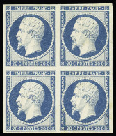 Bloc De 4,* N°14Af 20c Bleu Laiteux Type I En Bloc De 4, Neuf Avec Gomme Partielle, TB, R. Cert. JF.Brun - 1853-1860 Napoléon III