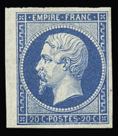 * N°14B 20c Bleu, Belles Marges, Petit Bdf, Neuf Avec Trace De Charnière, TB. Signé Scheller, JF.Brun - 1853-1860 Napoleon III