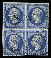 Bloc De 4,obl N°14B 20c Bleu En Bloc De 4, Obl. PC 3578 (Le Vigan, Gard), TB - 1853-1860 Napoléon III.