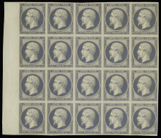 Epreuve N°15 25c En Essai De Couleur Bleu-gris En Bloc De 20 Avec Bdf, TTB, R - 1853-1860 Napoleon III