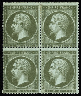 Bloc De 4,**,* N°19 1c Vert-olive En Bloc De 4 Avec Variété De Dentelure "dent Du Bas Plus Grosse", Neuf Avec Charnière, - 1862 Napoleone III