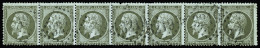 Obl N°19 1c Vert-olive En Rare Bande De 8 Obl. GC 3219 De Rouen (Seine Inférieure), Défauts De Dentelure Sinon TB, R - 1862 Napoléon III