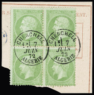 Bloc De 4,obl N°20 5c Vert En Bloc De 4 Obl. Càd Cherchell 7 Juin 72 Algerie Sur Fragment D'avis Rose, TTB - 1862 Napoleon III