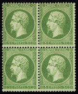 Bloc De 4,**,* N°20 5c Vert En Bloc De 4, Paire Du Bas Sans Charnière, Très Frais, TTB - 1862 Napoleon III