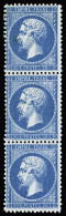 **,* N°22a 20c Bleu Foncé En Bande De 3, Neuf ** (1 Ex. *), TB, Les 3 Signés Calves (cote *) - 1862 Napoleon III