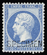 ** N°22d 20c Bleu Surchargé SPECIMEN, Bien Centré, Neuf **, Très Frais, TB. Signé A.Brun, Calves (cote Pour *) - 1862 Napoleon III