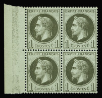 Bloc De 4,** N°25 1c Vert-bronze En Bloc De 4 Avec Bdf, Neuf **, Froissure De Gomme Sur 2 Ex., Très Frais, TB (cote *) - 1863-1870 Napoléon III Con Laureles