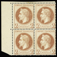 Bloc De 4,* N°26B 2c. Rouge-brun, En Bloc De 4 Avec BdF, Neuf *, TB. Signé Calves - 1863-1870 Napoleon III With Laurels