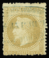 Obl N°28B 10c. Bistre Obl. Cachet Bleu "agence Dujat" Pendant La Commune (guerre De 1870), TB, R - 1863-1870 Napoleon III With Laurels