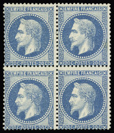 Bloc De 4,**,* N°29B 20c Bleu, En Bloc De 4 Neuf, Paire Du Bas Sans Charnière, Aminci Sous Charnière, Pli D'angle, TB. S - 1863-1870 Napoléon III. Laure