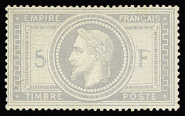 * N°33A 5f Violet-gris, 5 Et F En Bleu, TTB, R. Signé  JF.Brun, Calves - 1863-1870 Napoléon III Con Laureles