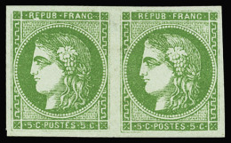 * N°42B 5c. Vert Jaune, En Paire, Neuf Avec Trace De Charnière, TB. Signé Roumet - 1870 Emisión De Bordeaux