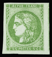 Obl N°42B 5c. Vert Jaune, Avec Voisin, Neuf Sans Gomme, TTB. Signé A. Brun - 1870 Bordeaux Printing