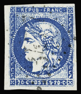 Obl N°44Aa 20c. Bleu Foncé, Obl. GC, TB. Signé JF. Brun - 1870 Bordeaux Printing