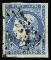 Obl N°44B 20c. Bleu, Obl. GC, TB. Signé Calves - 1870 Emission De Bordeaux