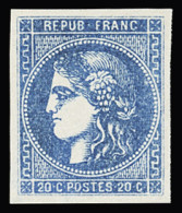 * N°46B 20c Bleu, Type III Report 2, Très Léger Pli Tout En Bas, Très Frais, TB. Signé Calves - 1870 Uitgave Van Bordeaux